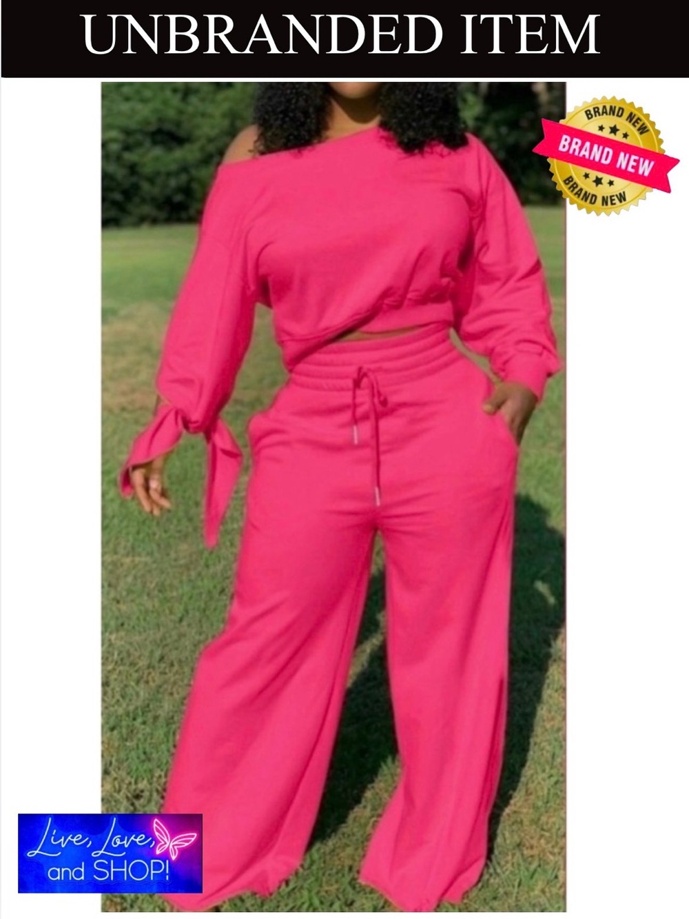 SWEATSUIT: Pink Slanted Shoulder Long Sleeve Top w/Drawstring Pants, NWOT